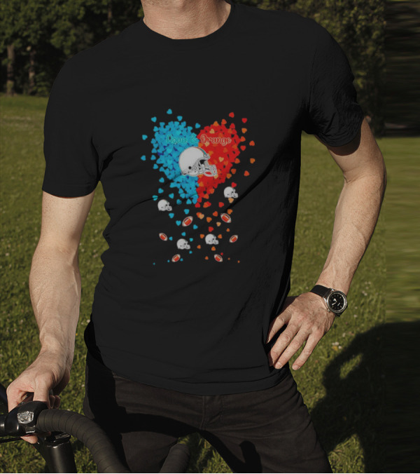 Aqua And Orange Miami Dolphins Hearts And Helmets Football T-Shirt