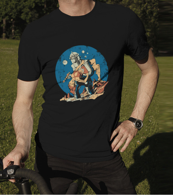 Damselindistress Retro Robot Romance Vintage Sci-Fi Space Adventure T-Shirt