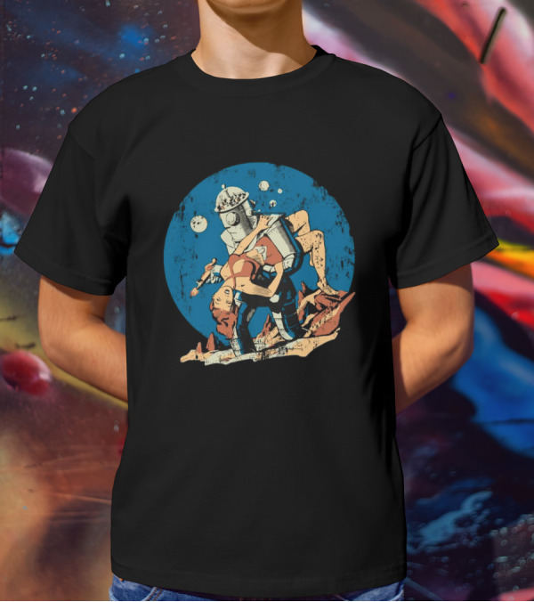 Damselindistress Retro Robot Romance Vintage Sci-Fi Space Adventure T-Shirt