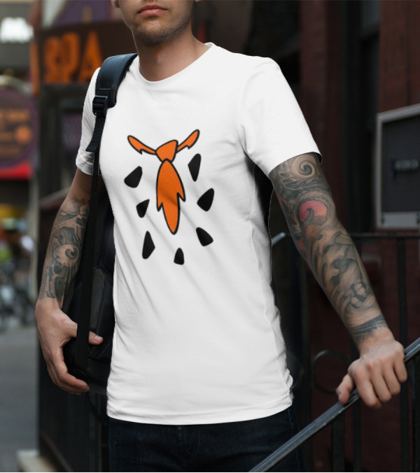 Fred Flintstone Costume Tie With Orange And Black T-Shirt