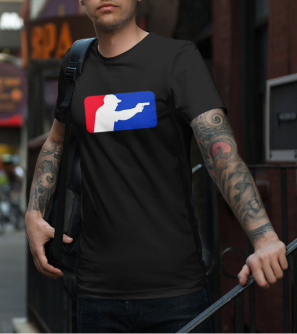 Major League Shooter Silhouette In Red White And Blue Rectangle T-Shirt