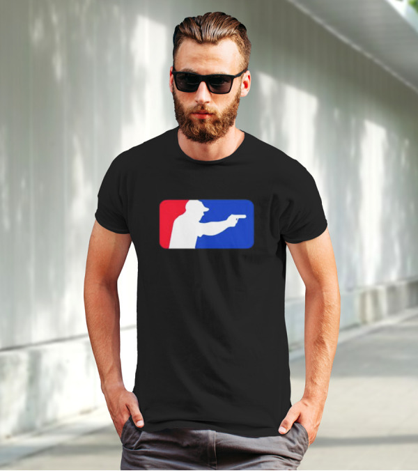 Major League Shooter Silhouette In Red White And Blue Rectangle T-Shirt