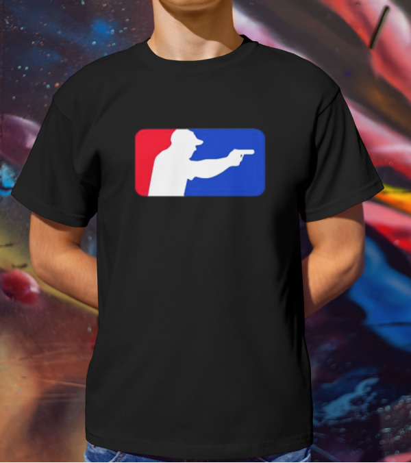 Major League Shooter Silhouette In Red White And Blue Rectangle T-Shirt
