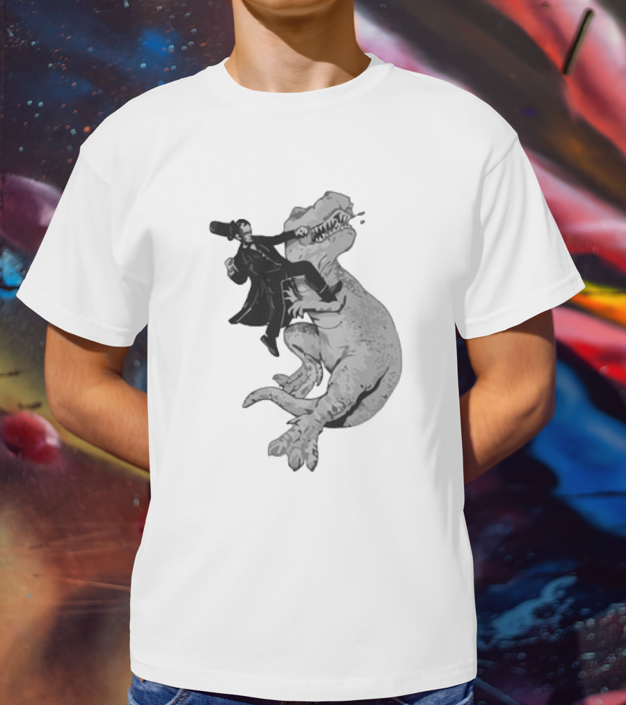 Punching ARex Like A Boss Victorian Gentleman Fighting Dinosaur T-Shirt