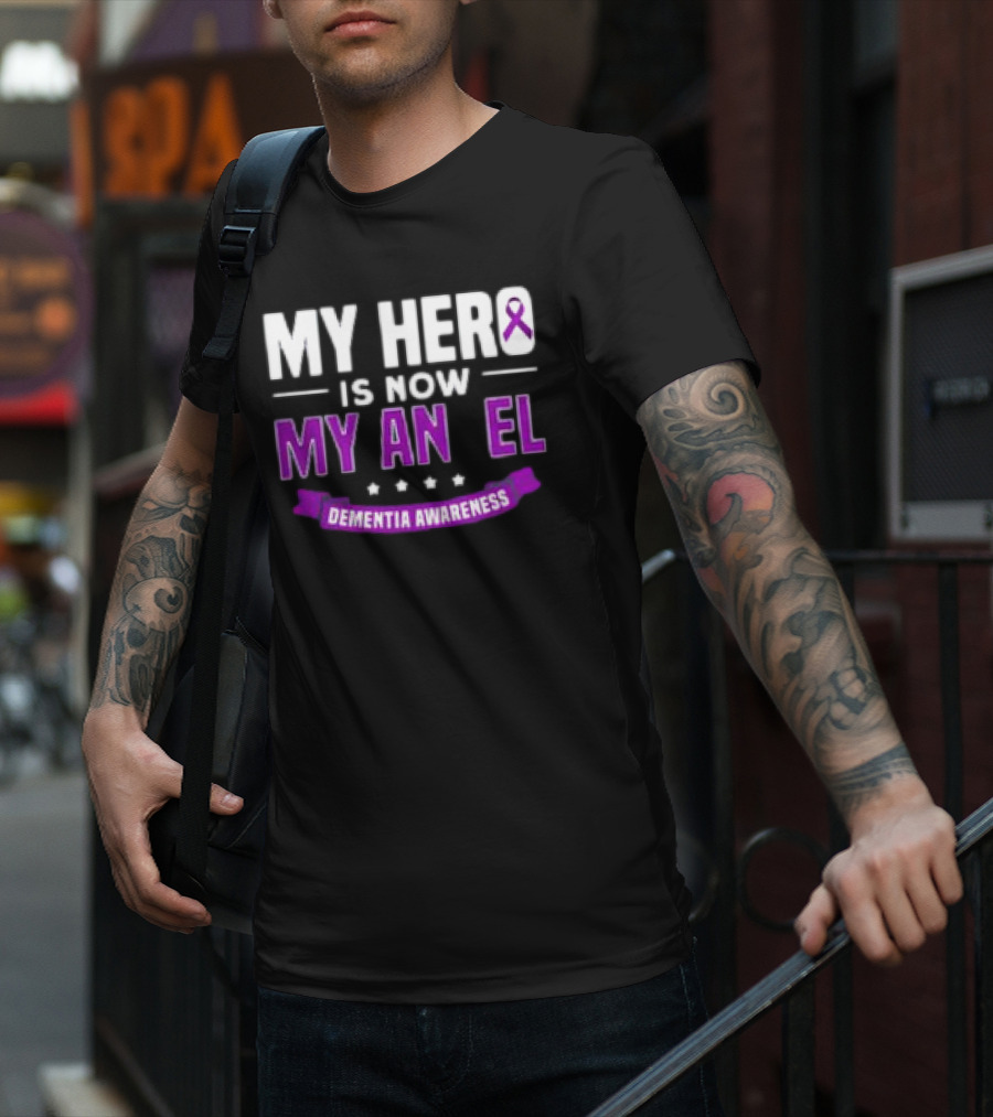 My Hero Is Now My Angel Purple Ribbon Dementia Awareness T-Shirt