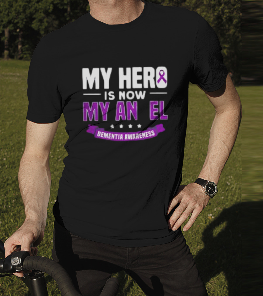 My Hero Is Now My Angel Purple Ribbon Dementia Awareness T-Shirt