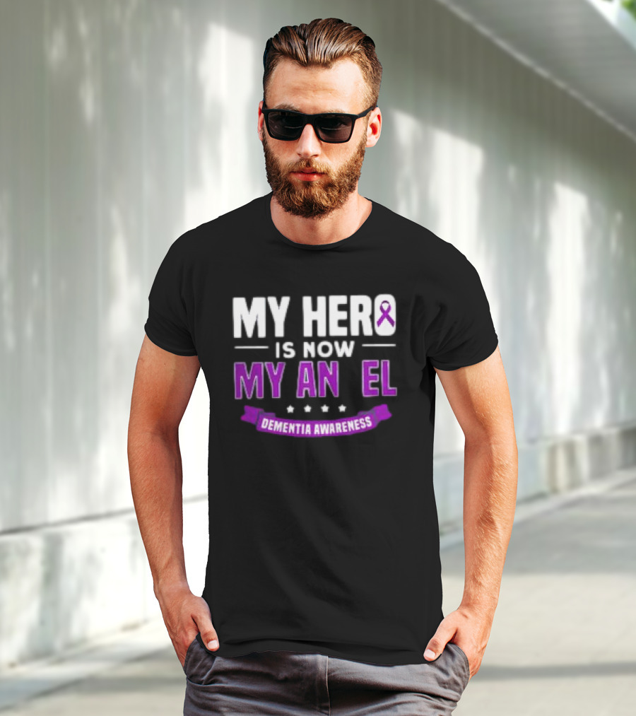 My Hero Is Now My Angel Purple Ribbon Dementia Awareness T-Shirt
