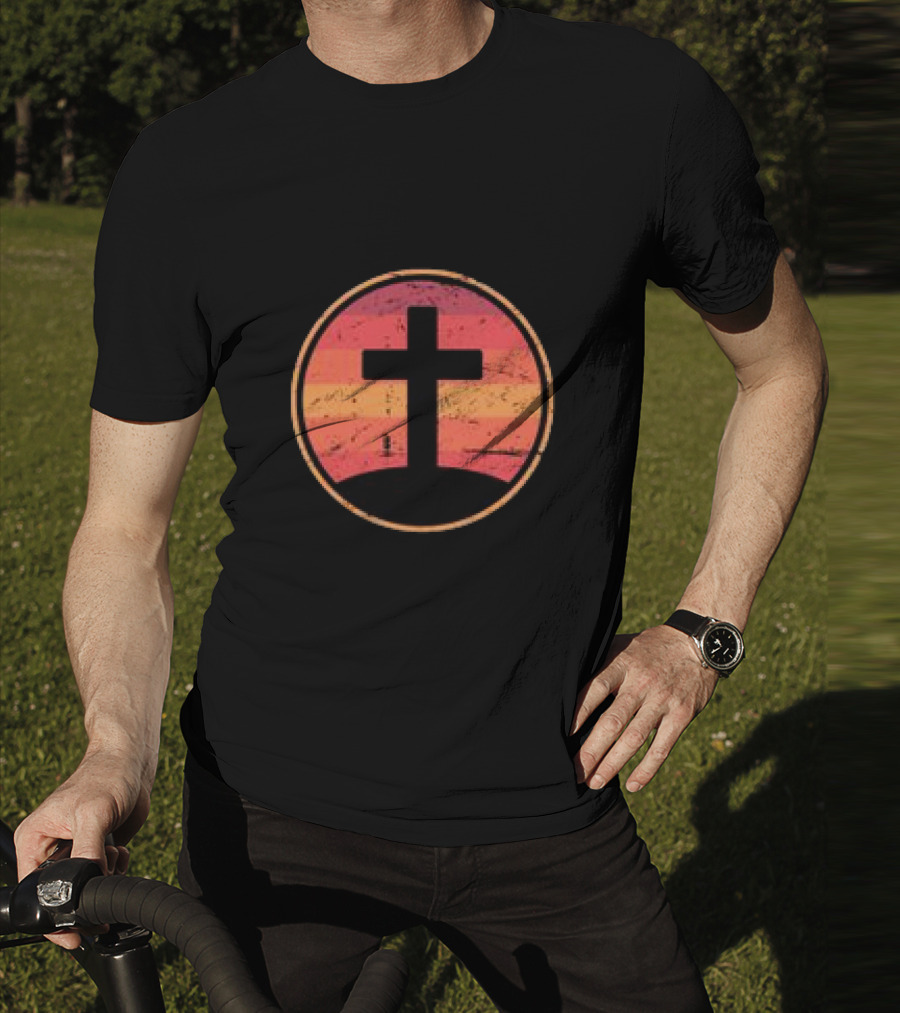Retro Christian Cross Vintage Sunset On Champion T-Shirt