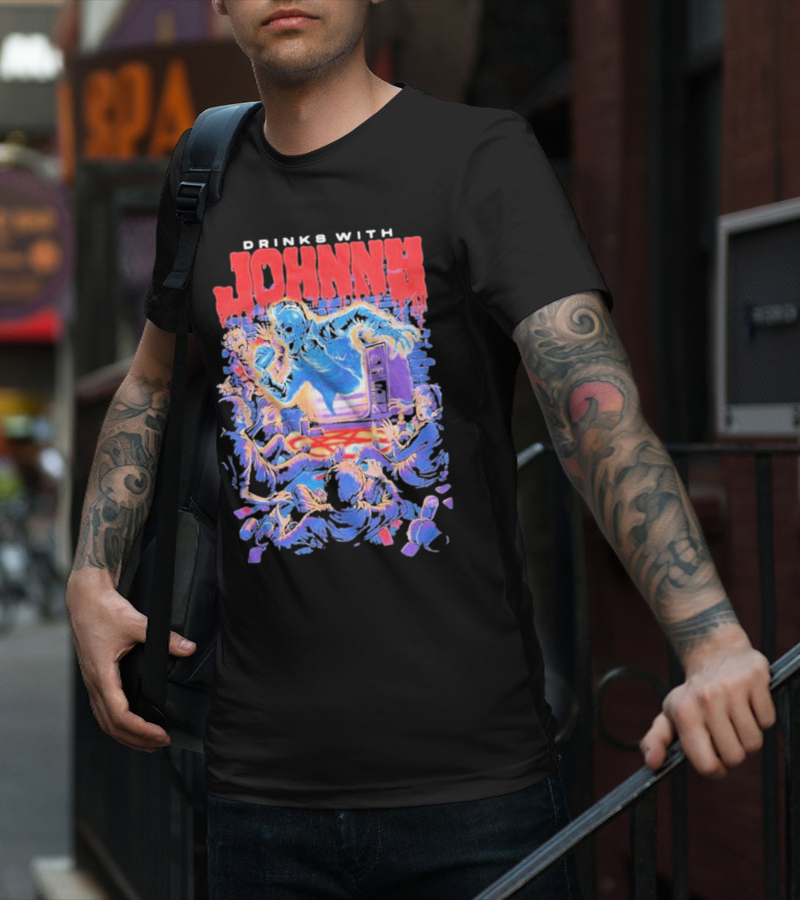 Drinks With Johnny The Summoning Skeleton Emerging From TV T-Shirt