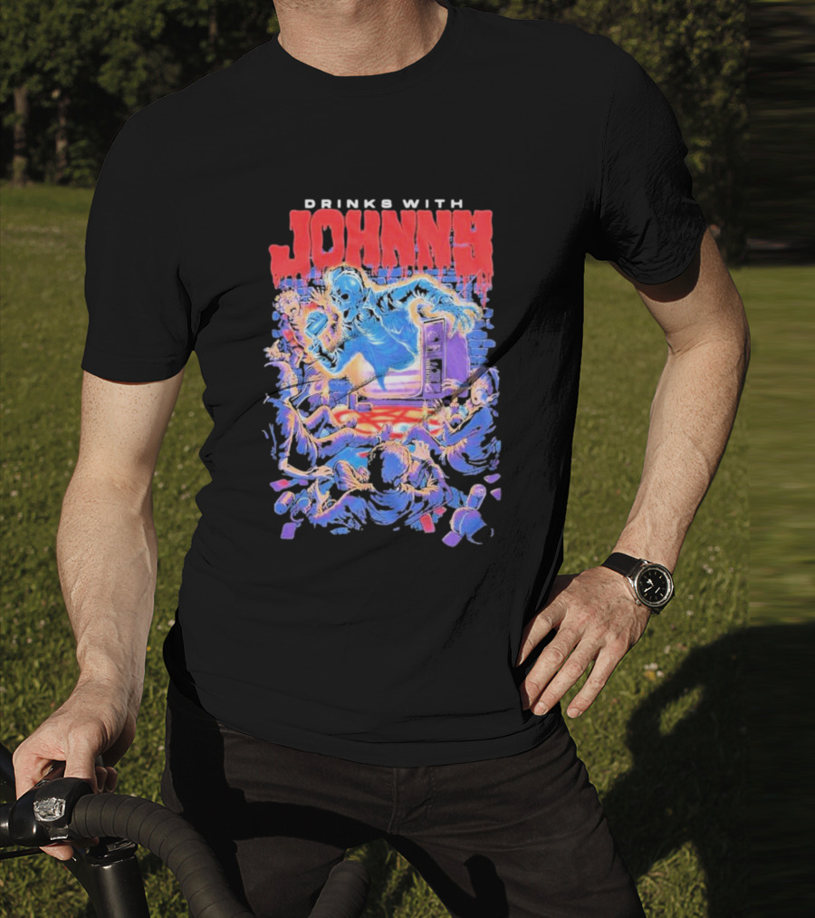 Drinks With Johnny The Summoning Skeleton Emerging From TV T-Shirt