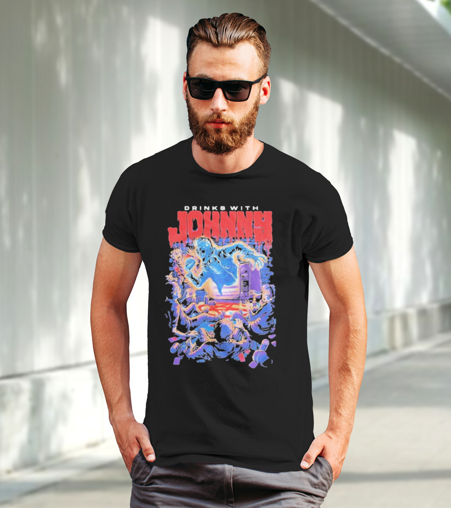 Drinks With Johnny The Summoning Skeleton Emerging From TV T-Shirt