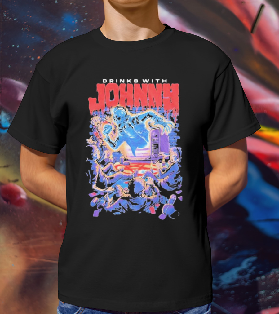 Drinks With Johnny The Summoning Skeleton Emerging From TV T-Shirt