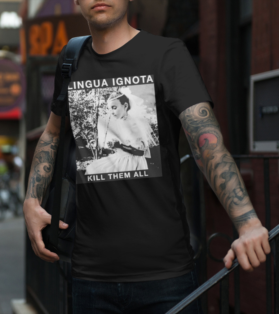 LINGUA IGNOTA KILL THEM ALL Veiled Bride Prayerful Pose T-Shirt