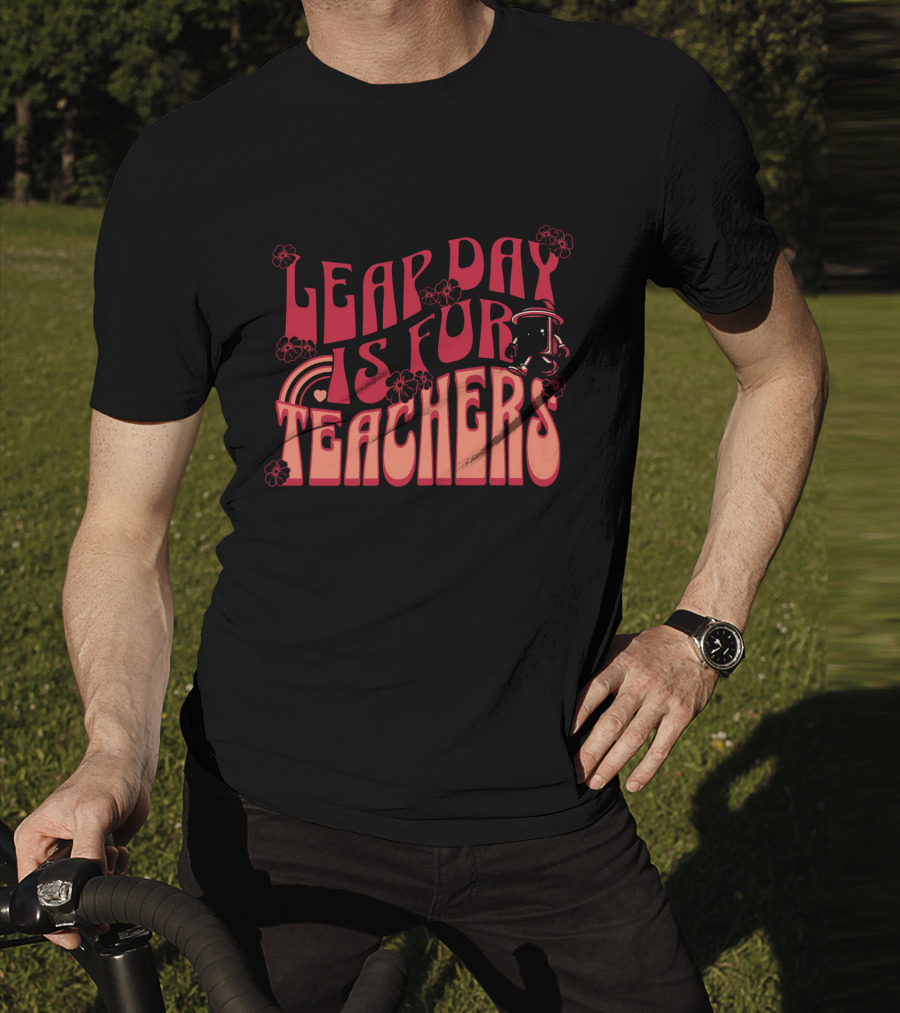 Leap Day Is For Teachers Retro Floral Rainbow Robot T-Shirt