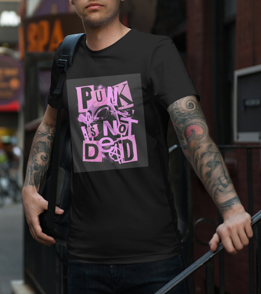 Punk Is Not Dead Mask And Anarchy Symbol Collage T-Shirt
