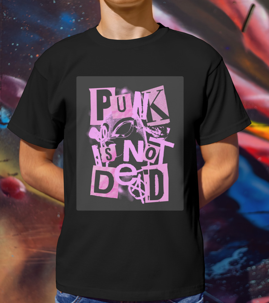 Punk Is Not Dead Mask And Anarchy Symbol Collage T-Shirt