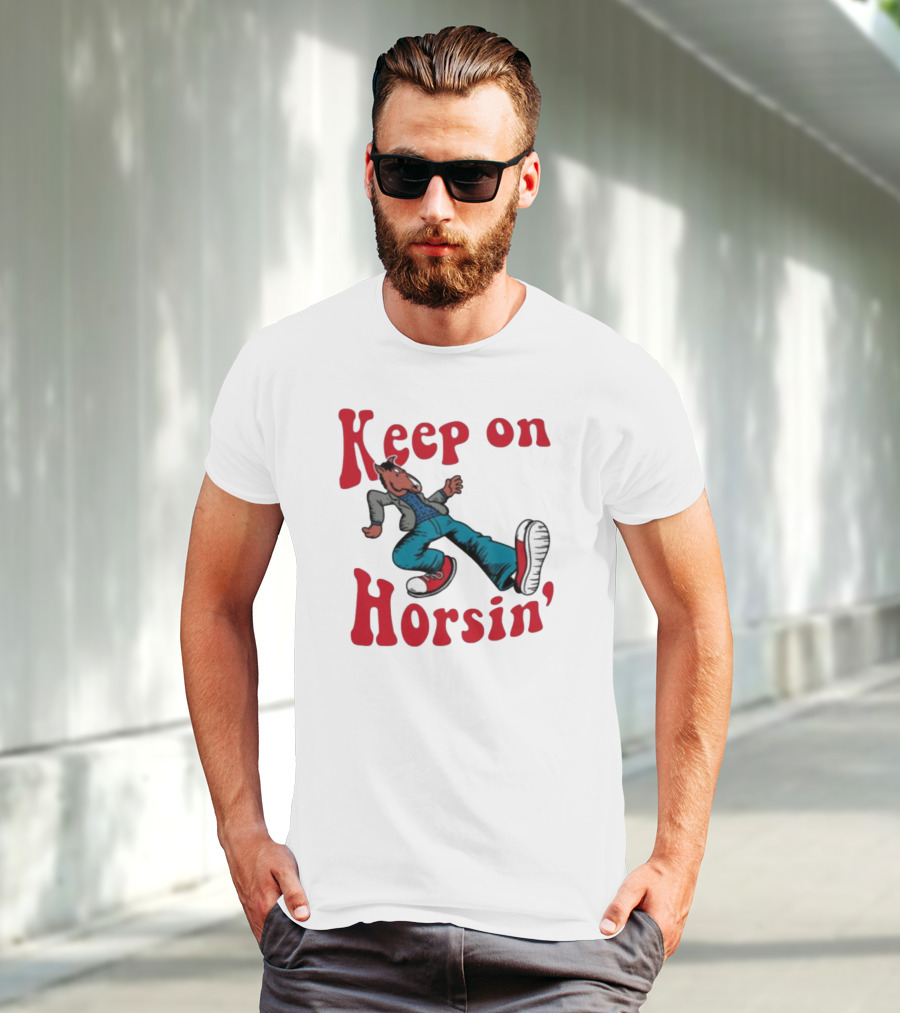 Hiphop Bojack Horseman Keep On Horsin' Cartoon Character In Sneakers T-Shirt