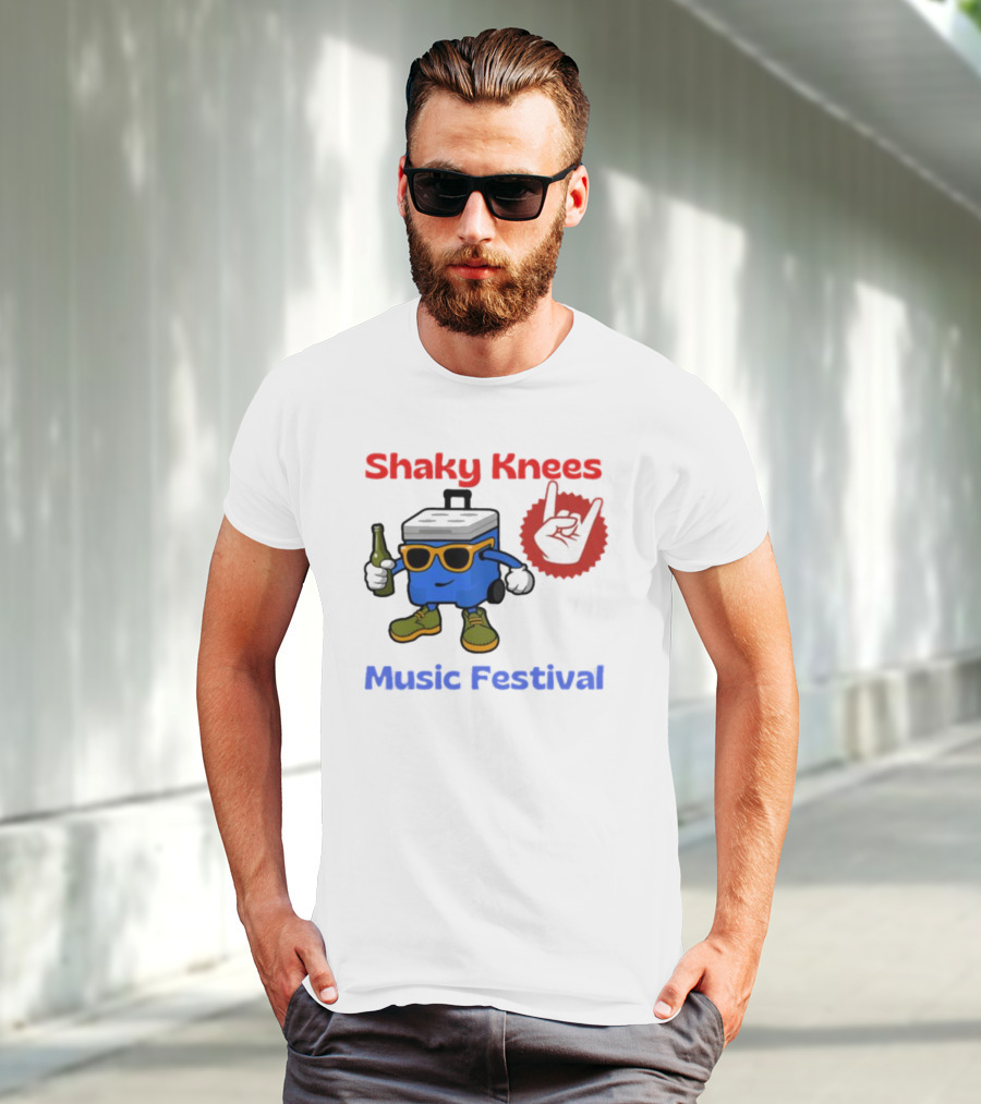 Shaky Knees Music Festival Cooler Character With Sunglasses And Rock Hand T-Shirt