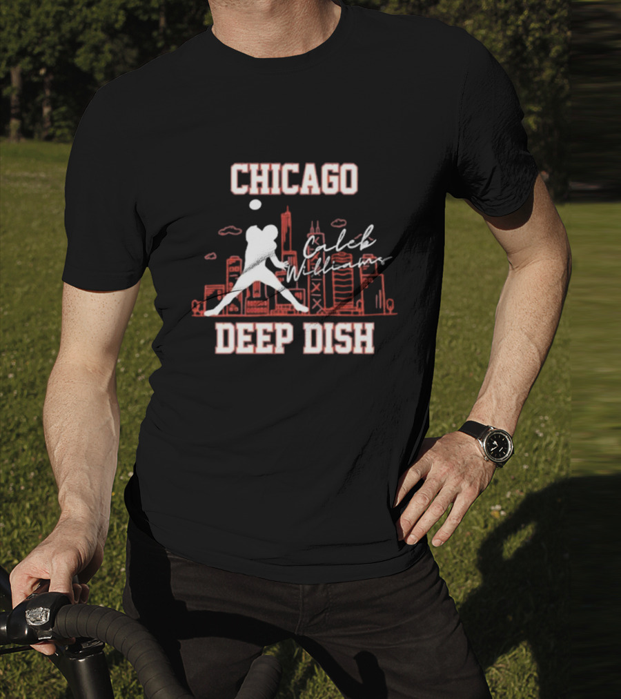 Caleb Williams Chicago Deep Dish Football Skyline T-Shirt