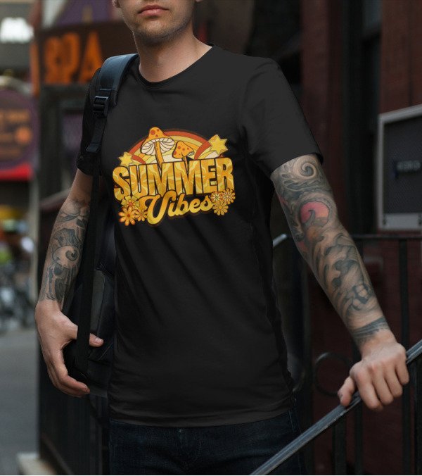 Groovy Summer Vibes With Mushroom And Flower Rainbow T-Shirt