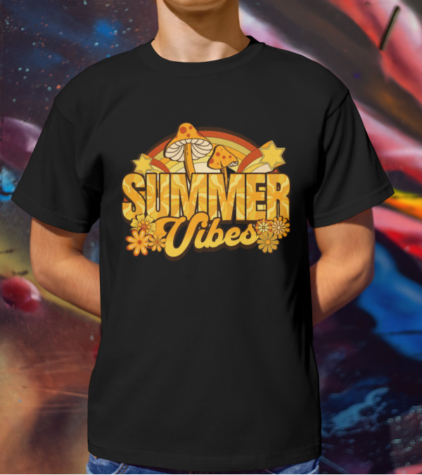 Groovy Summer Vibes With Mushroom And Flower Rainbow T-Shirt