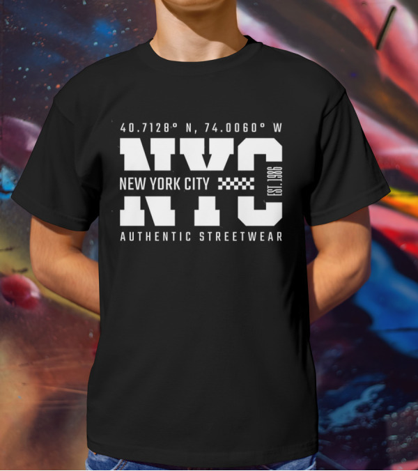 40.7128° N, 74.0060° W NYC New York City Established 1986 Authentic Streetwear T-Shirt