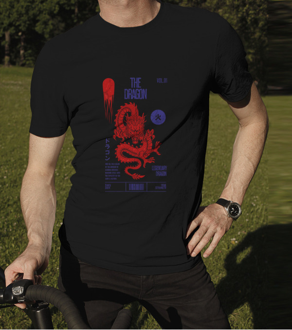 The Dragon Vol. 01 Legendary Fire Dragon Kanji Spirit Top Sticker T-Shirt