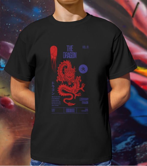 The Dragon Vol. 01 Legendary Fire Dragon Kanji Spirit Top Sticker T-Shirt