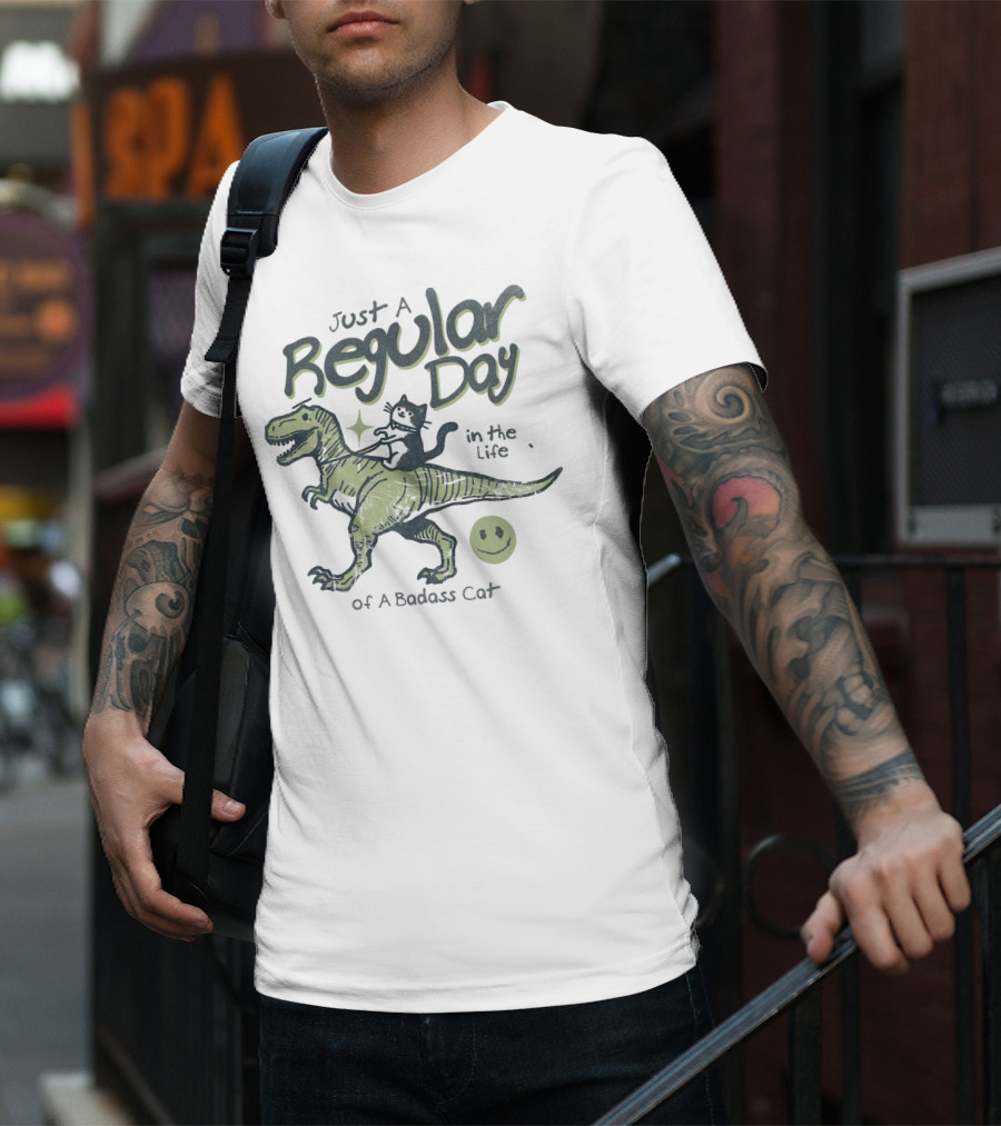Just A Regular Day In The Life Of A Badass Cat Riding Dinosaur T-Shirt