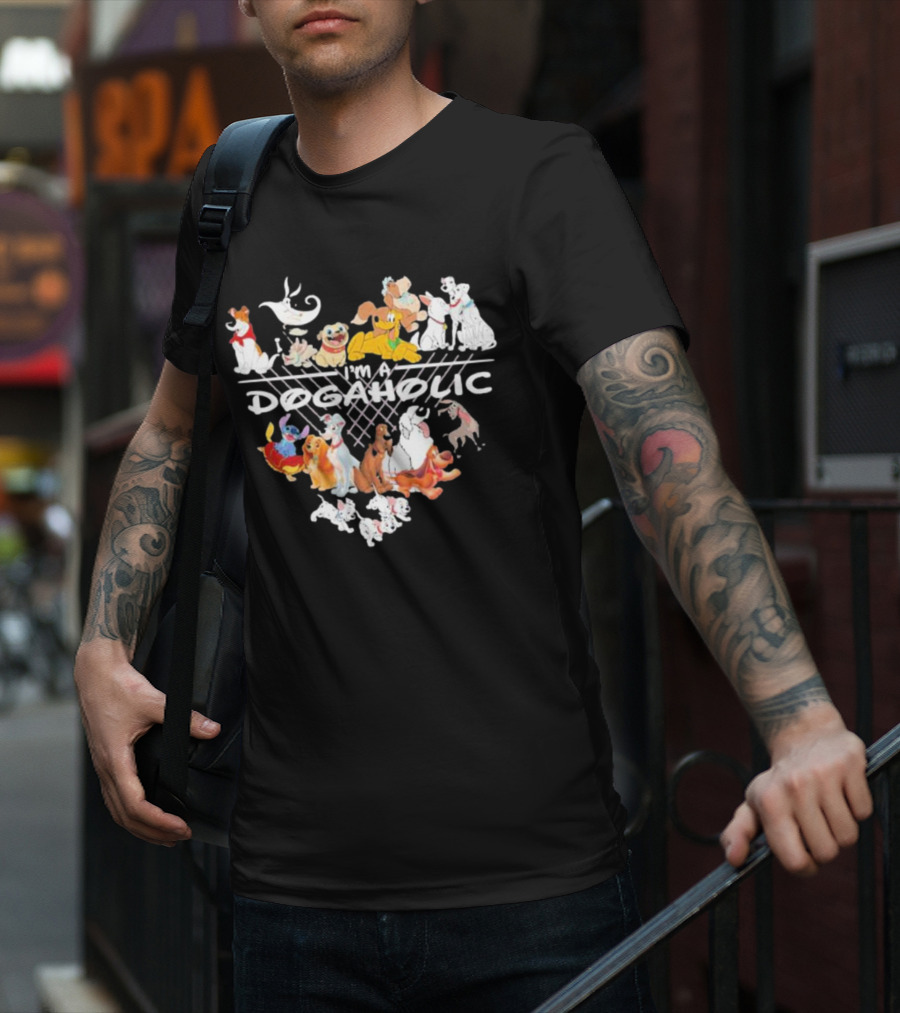 I'm A Dogaholic With Iconic Cartoon Dogs Heart T-Shirt