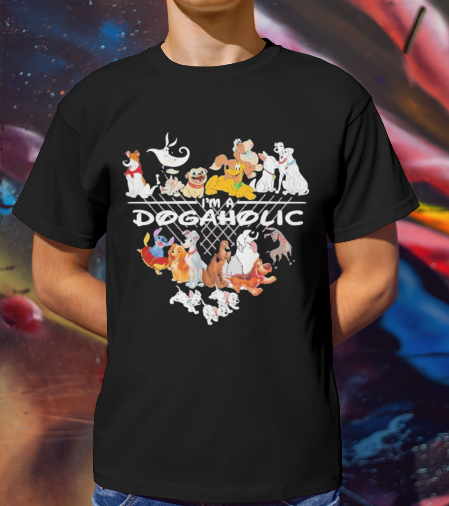 I'm A Dogaholic With Iconic Cartoon Dogs Heart T-Shirt
