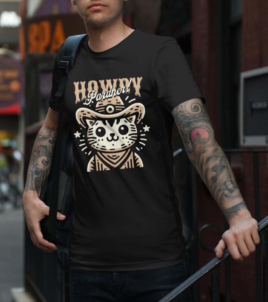 Howdy Pardner Cat In Cowboy Hat T-Shirt