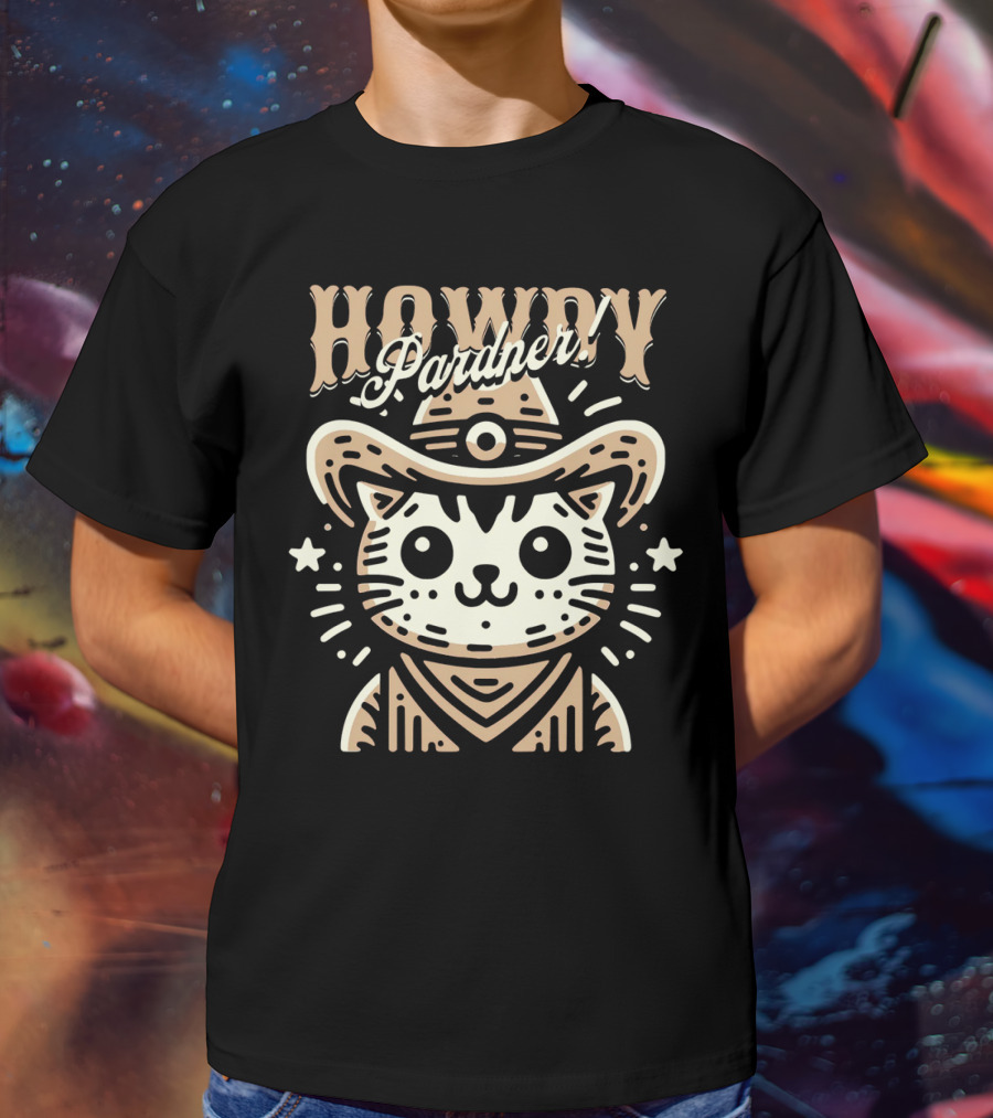 Howdy Pardner Cat In Cowboy Hat T-Shirt