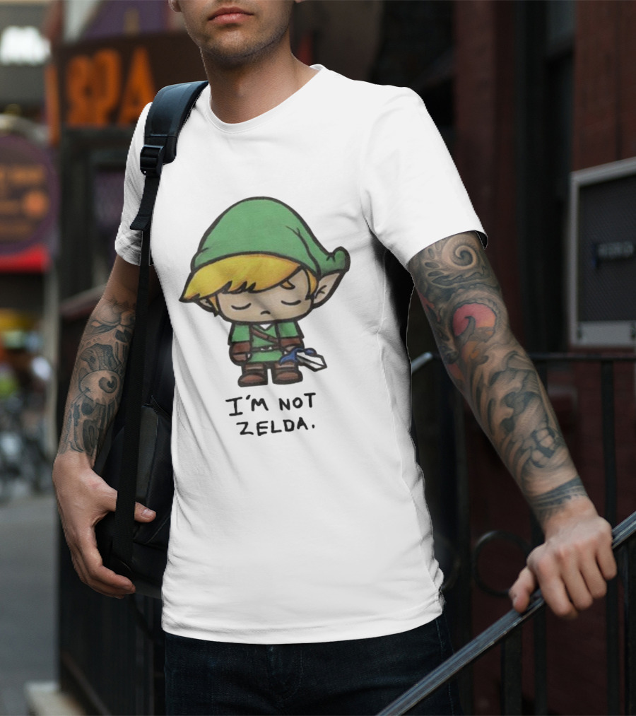 I'm Not Zelda Sad Cartoon Character In Green T-Shirt