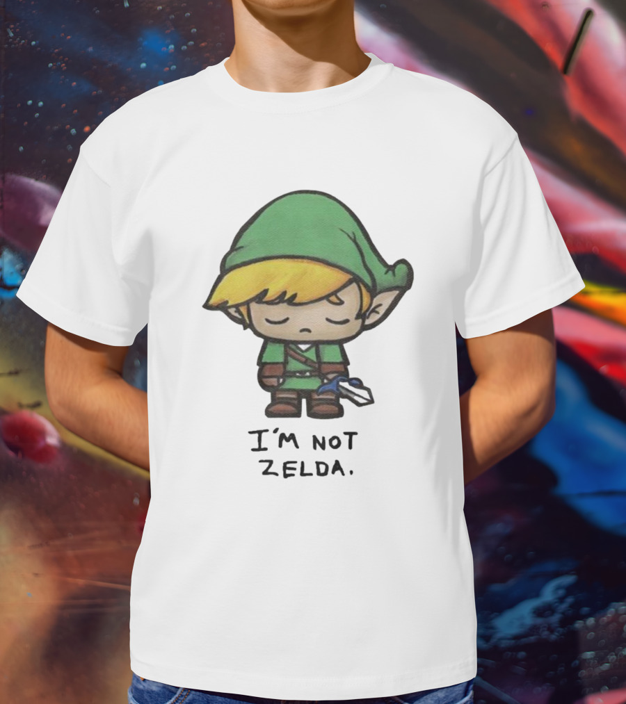 I'm Not Zelda Sad Cartoon Character In Green T-Shirt