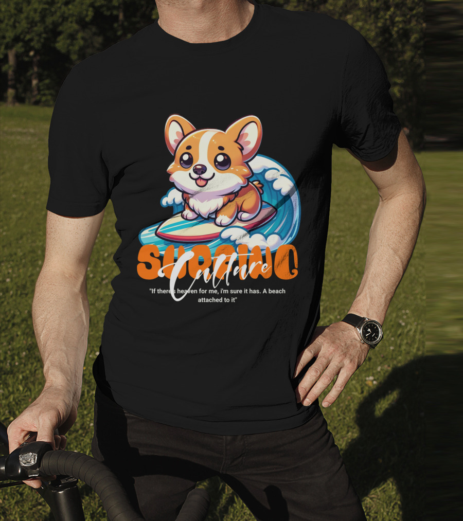 Surfing Culture Corgi On Surfboard With Wave T-Shirt