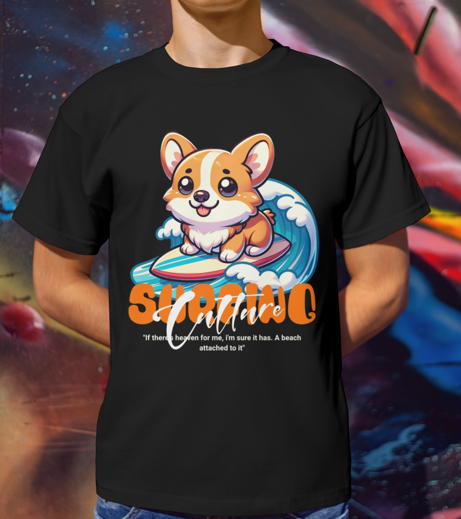 Surfing Culture Corgi On Surfboard With Wave T-Shirt