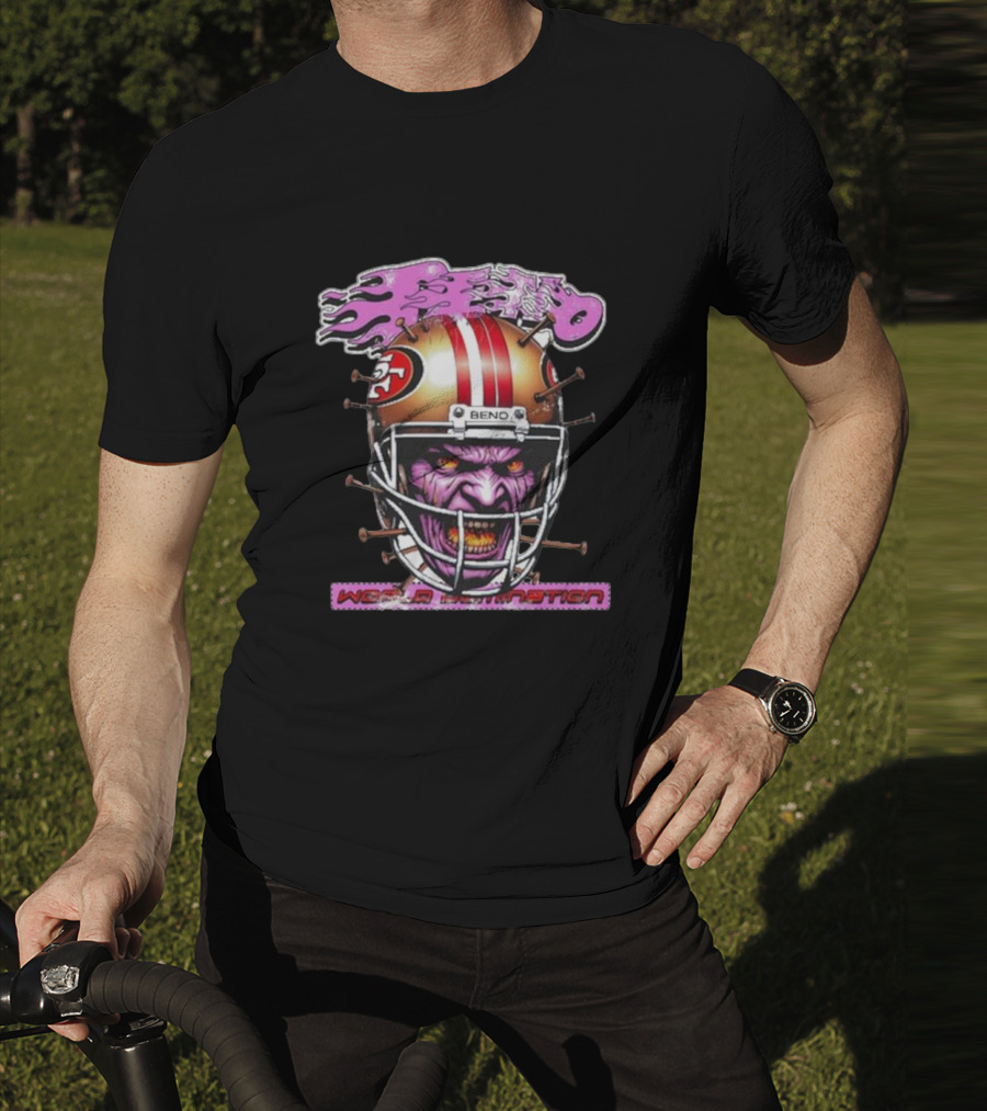 Beno World Domination Nin3Rs Football Helmet Creature T-Shirt