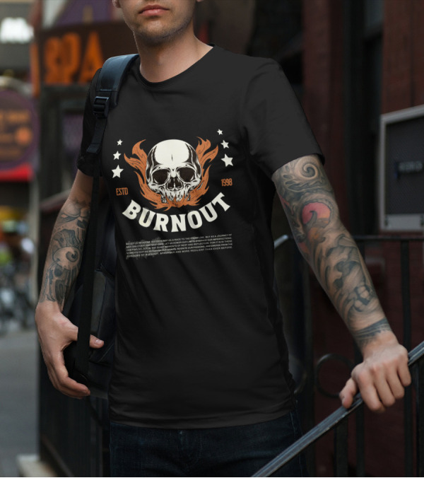 Burnout ESTD 1998 Skull With Flames And Stars T-Shirt