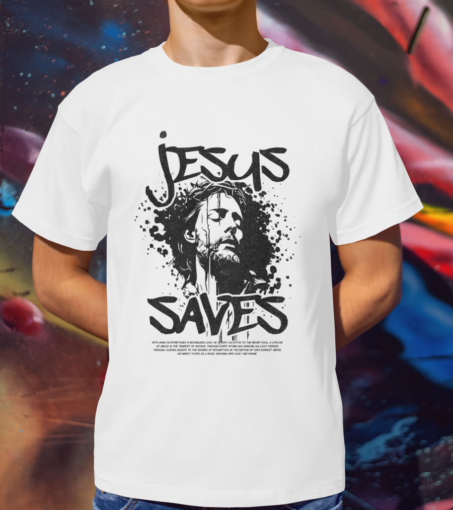 Jesus Saves Portrait With Crown Of Thorns T-Shirt