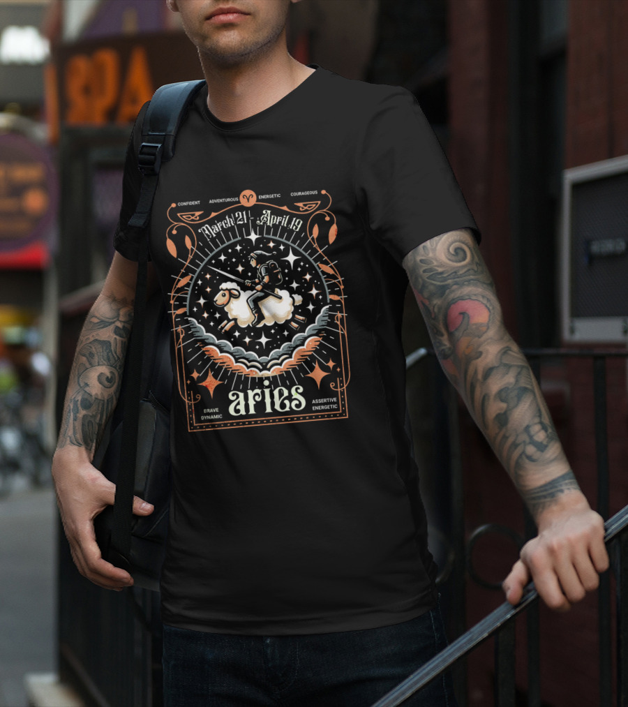 Confident Adventurous Aries Zodiac March 21 April 19 Energetic Courageous Brave Dynamic Assertive Energetic T-Shirt