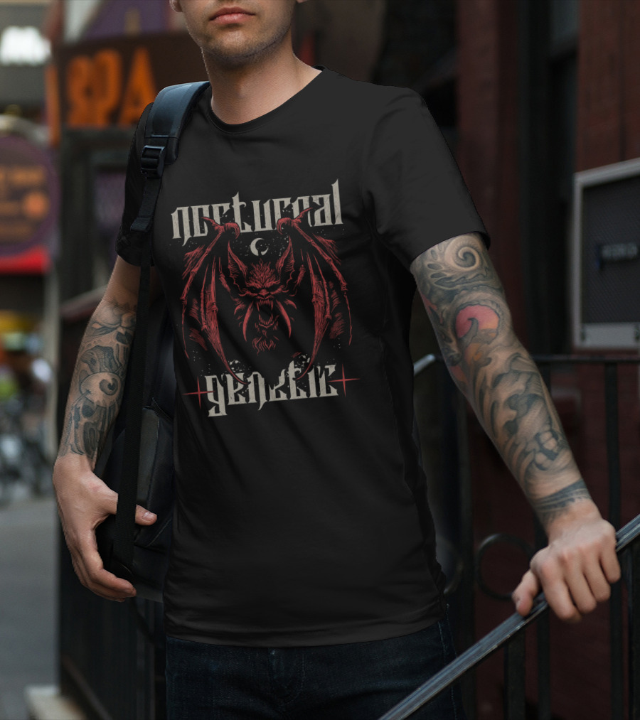 Nocturnal Genetic Vampire Bat And Crescent Moon Emblem T-Shirt