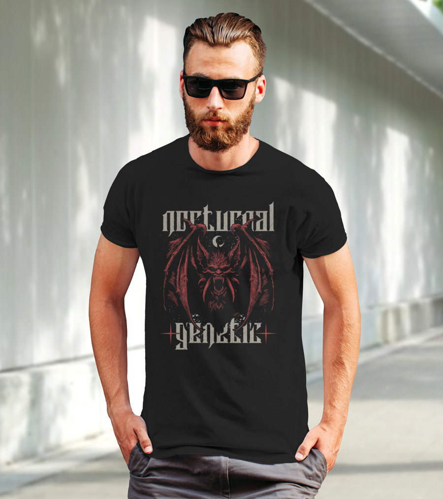 Nocturnal Genetic Vampire Bat And Crescent Moon Emblem T-Shirt