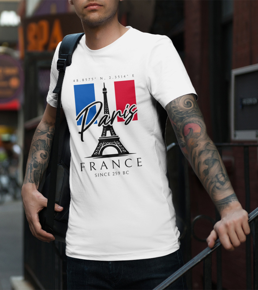 Paris France Eiffel Coordinates Since 259 BC T-Shirt