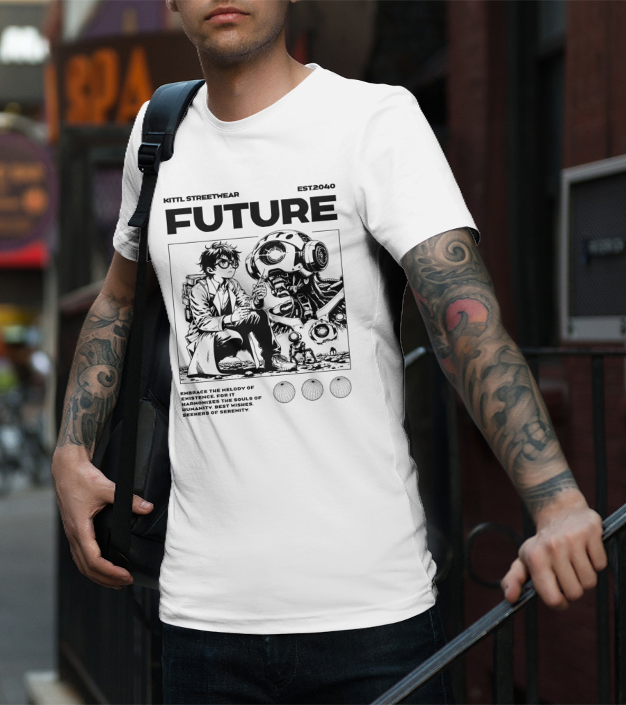 Kittl Streetwear Future EST2040 Melody Of Existence Humanity Serenity T-Shirt
