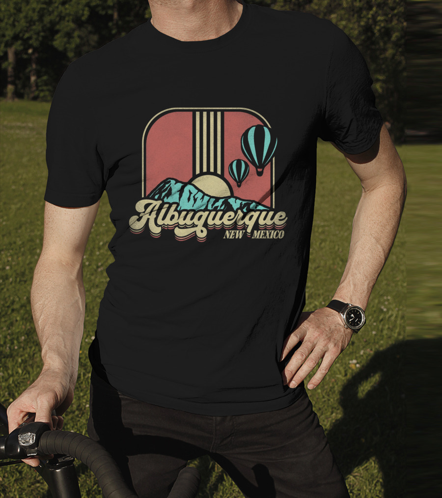 Albuquerque New Mexico Hot Air Balloon Retro Vintage Mountains Sunburst T-Shirt