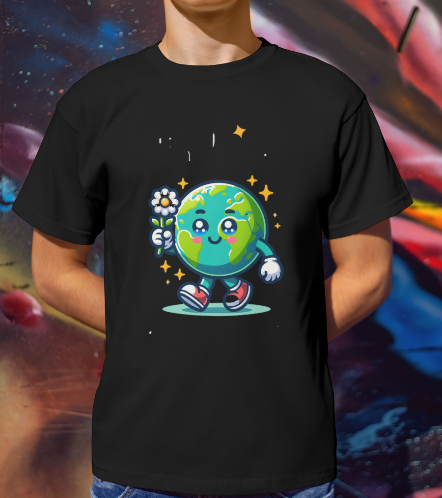Be Kind To Our Planet And To Others Cute Earth Character With Flower And Stars T-Shirt