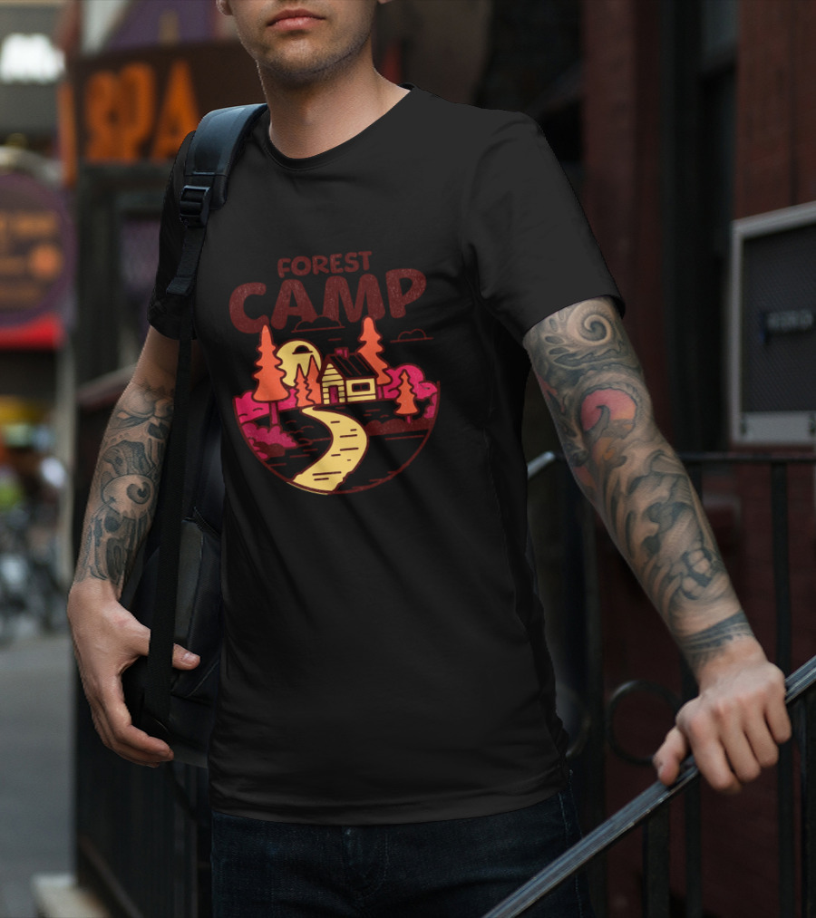 Forest Camp Cabin Path Sunset T-Shirt