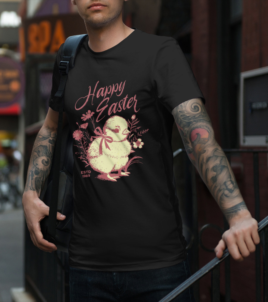 Happy Easter Vintage Chick With Flowers ESTD 1989 T-Shirt
