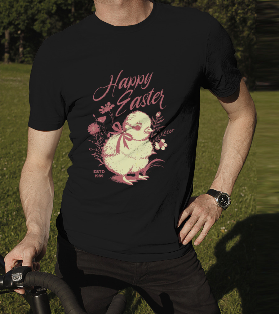 Happy Easter Vintage Chick With Flowers ESTD 1989 T-Shirt